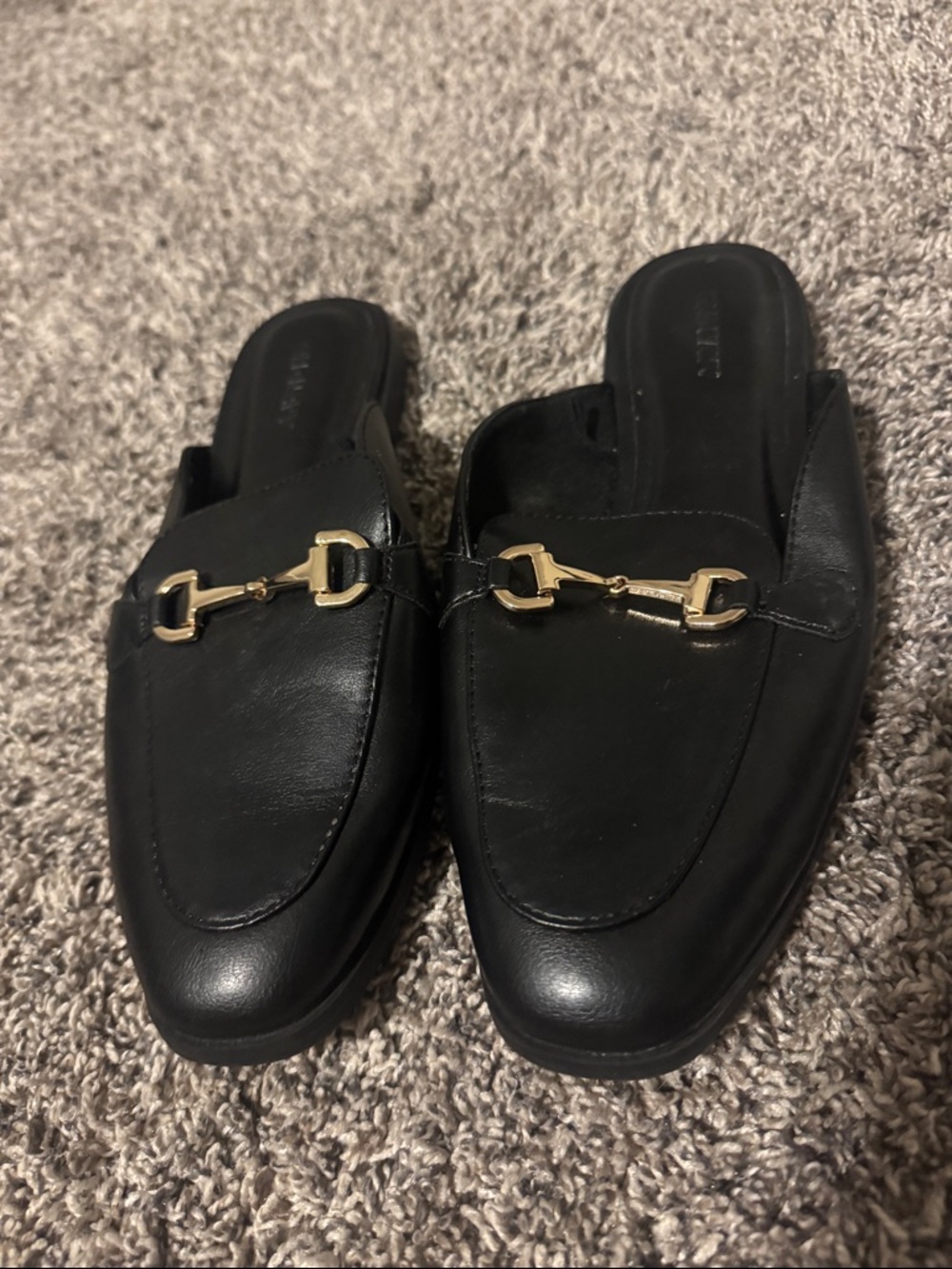 Old Navy Black Leather-Look Slip-On Mules with Gold Buckle